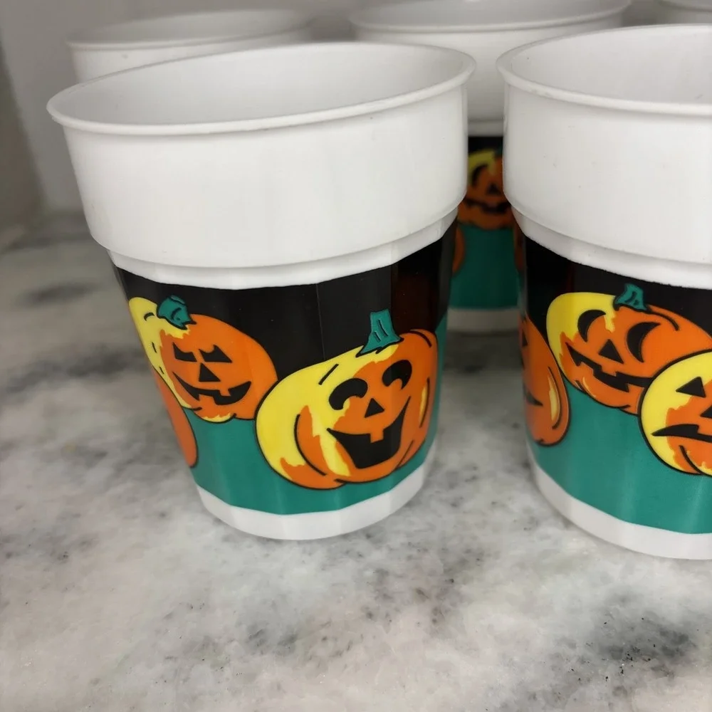 Halloween Tumbler Cups Lot Of 8 Vintage Jack O‎ Lantern Pumpkin
